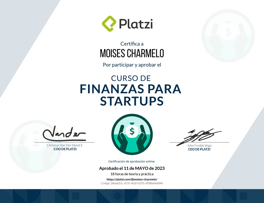 Diploma del Curso de Finanzas para Startups