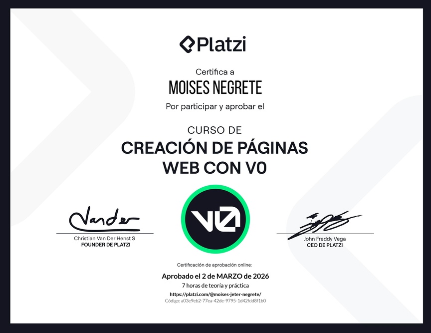 Diploma del Curso de Creación de Páginas Web con v0