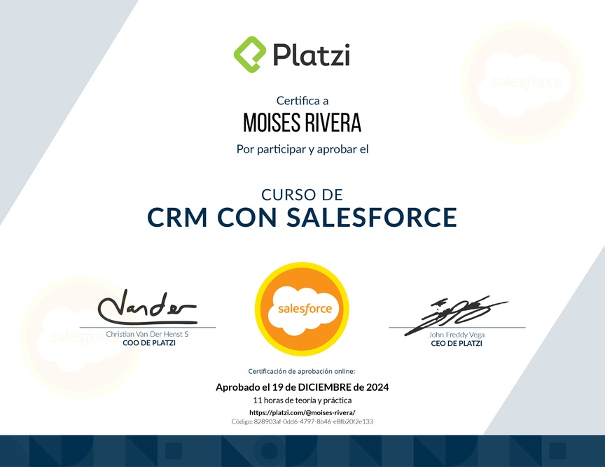 Diploma del Curso de CRM con Salesforce