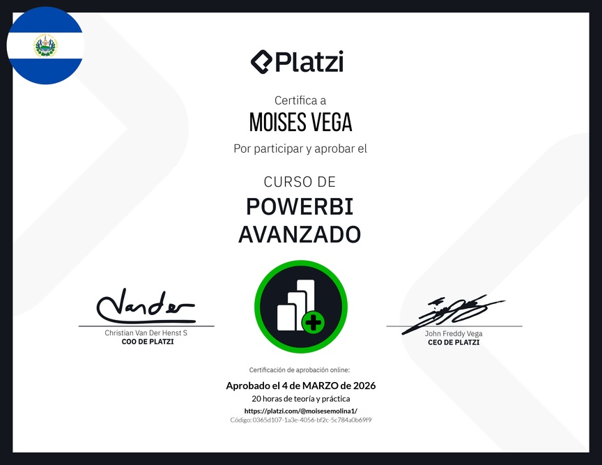 Diploma del Curso PowerBI Avanzado