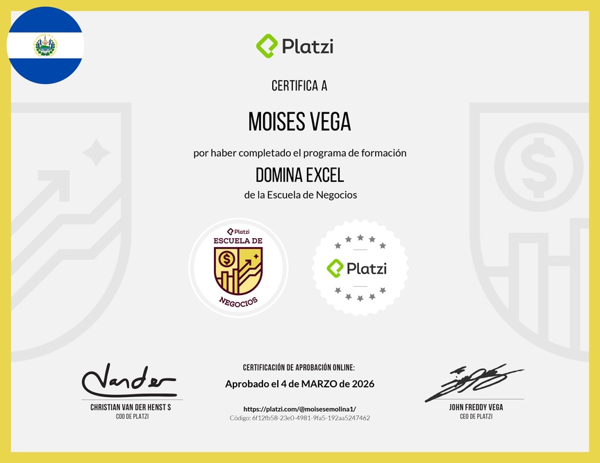 Diploma de la Ruta de Aprendizaje de Domina Excel