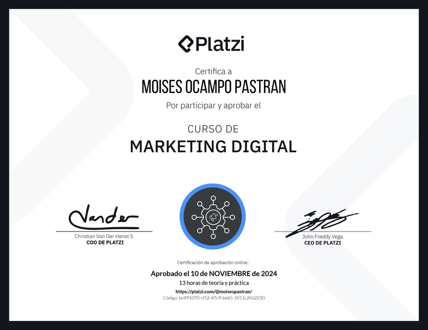 Diploma del Curso de Marketing Digital