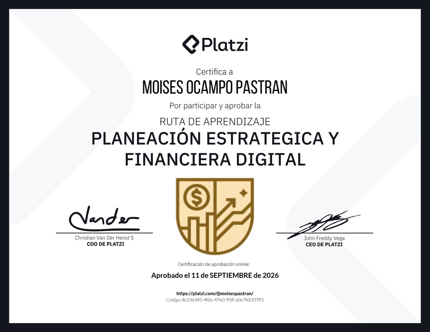 Diploma de la Ruta de Aprendizaje de Planeamiento Estratégico y Financiero Digital