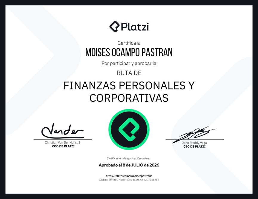Diploma de la Ruta de Aprendizaje de Finanzas Personales y Corporativas
