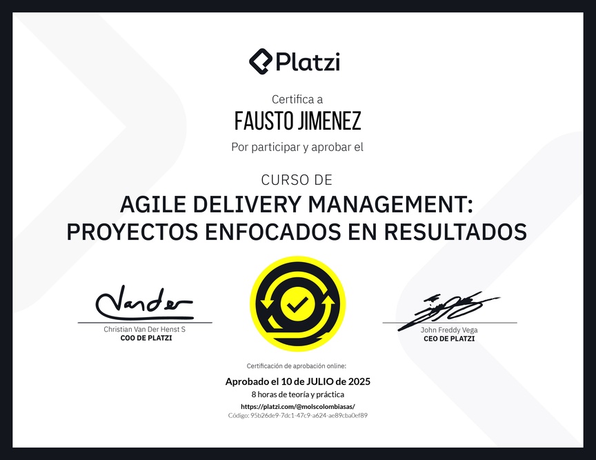 Diploma del Curso de Agile Delivery Management: Proyectos Enfocados en Resultados