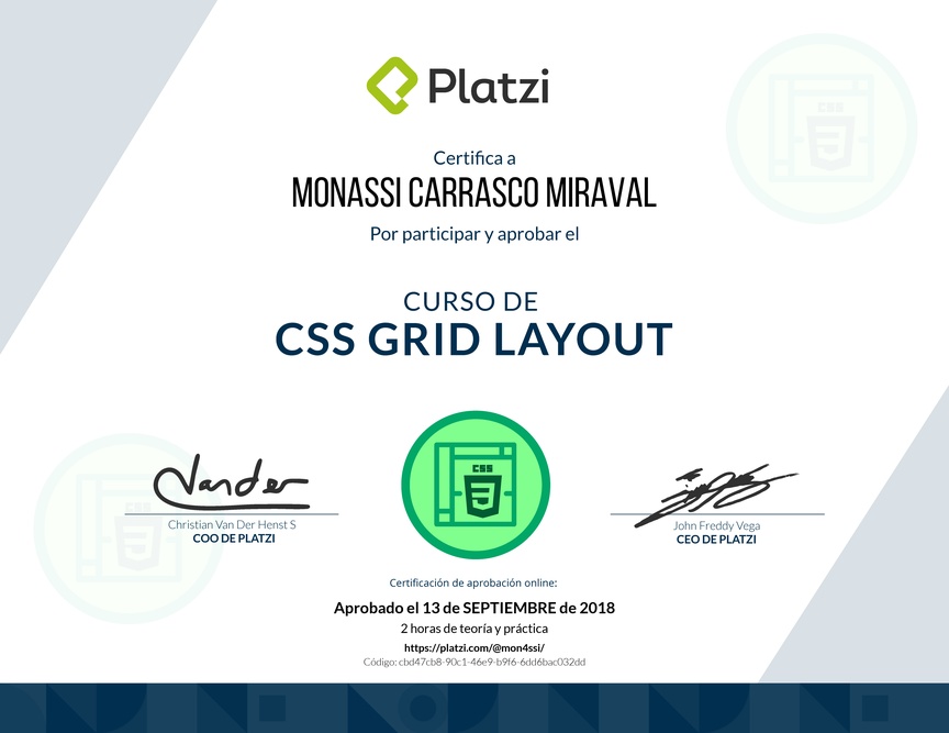 Diploma del Curso de CSS Grid Layout 2017