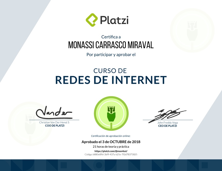 Diploma del Curso de Redes Informáticas de Internet 2017