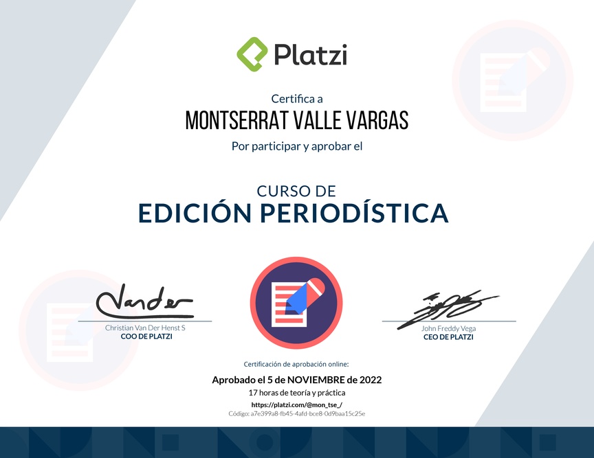 Diploma del Curso de Edición Periodística