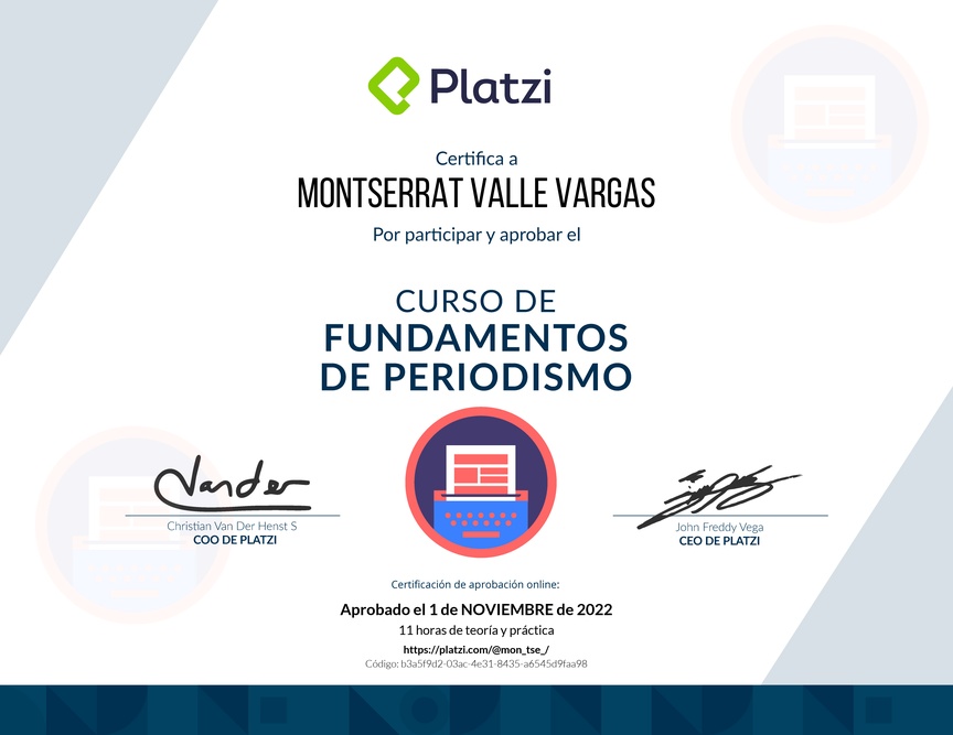 Diploma del Curso de Introducción al Periodismo