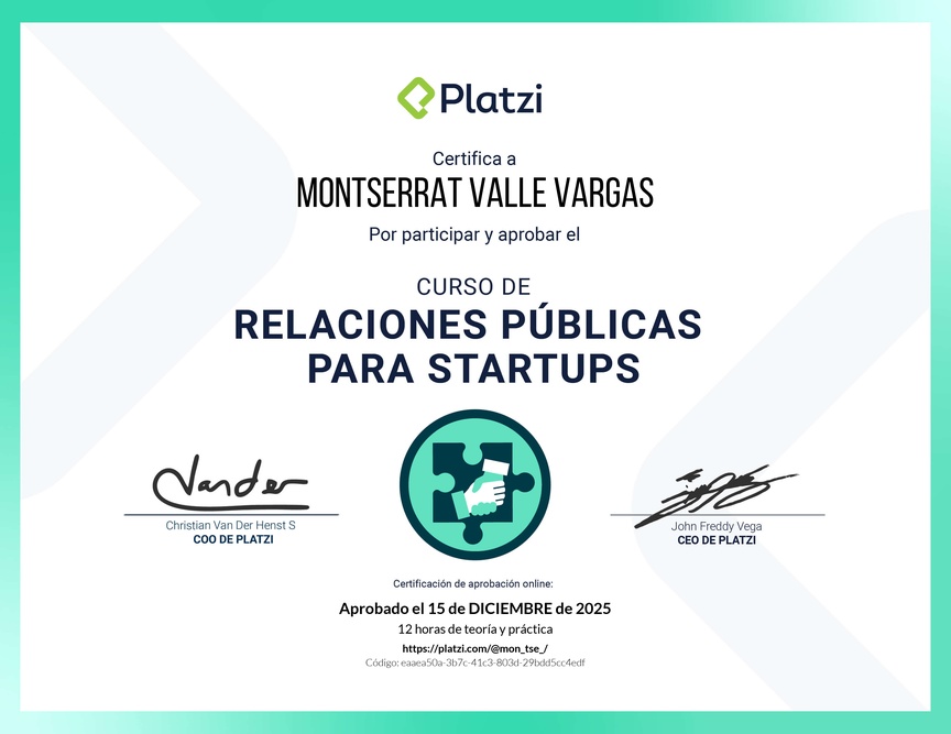 Diploma del Curso de Relaciones Públicas para Startups