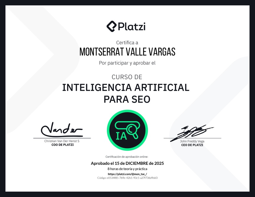 Diploma del Curso de Inteligencia Artificial para SEO