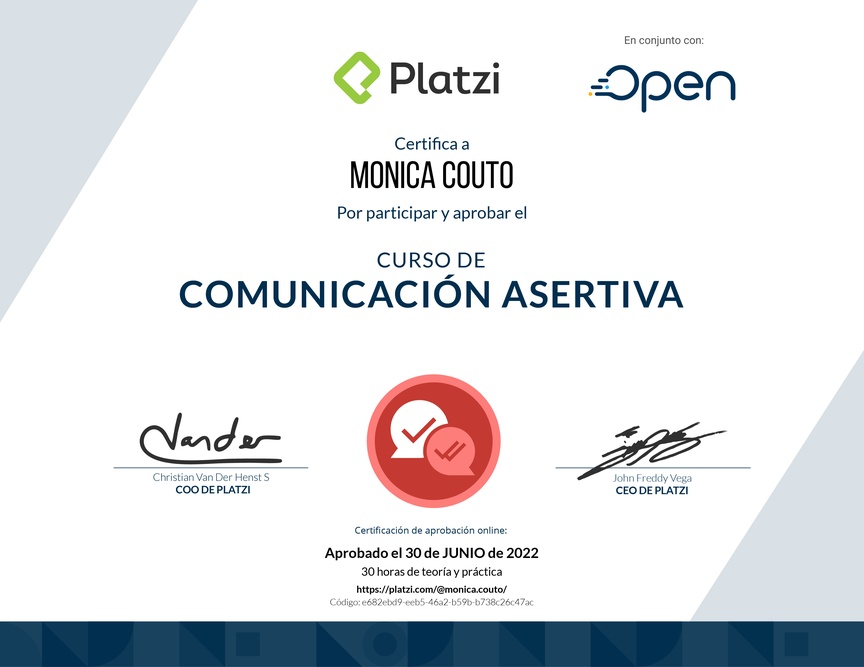 Diploma del Curso de Comunicación Asertiva para la Vida Personal y Profesional (2021)