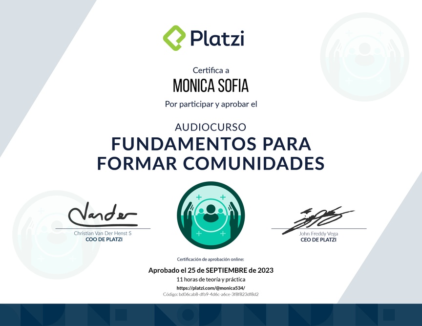 Diploma de Audiocurso Fundamentos para Formar Comunidades