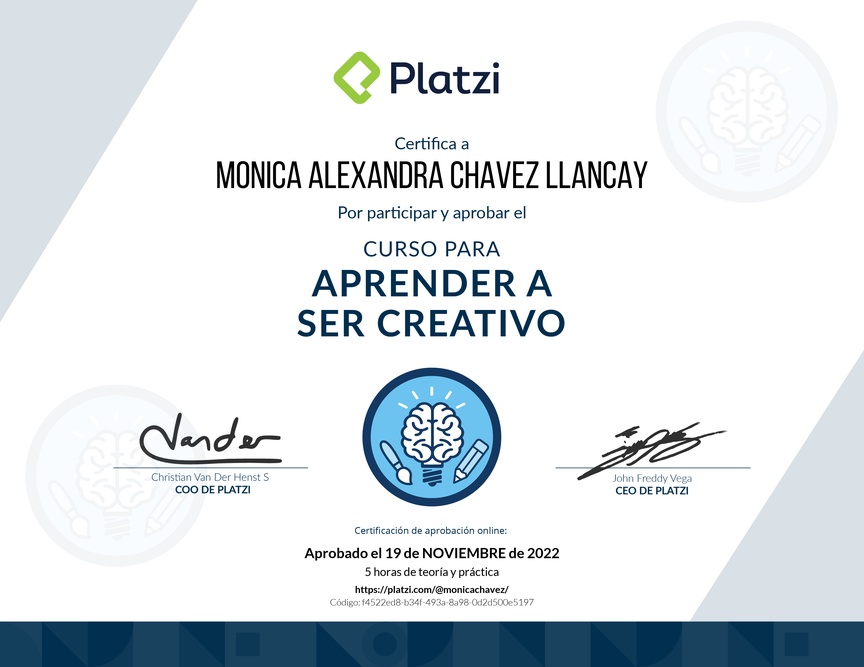 Diploma del Curso para despertar tu Creatividad
