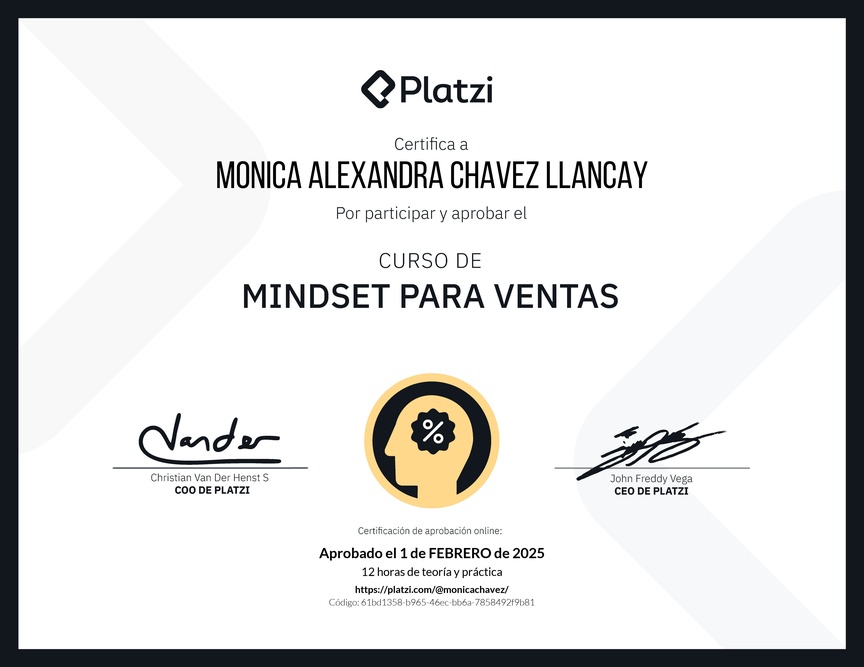 Diploma de Mindset para Ventas