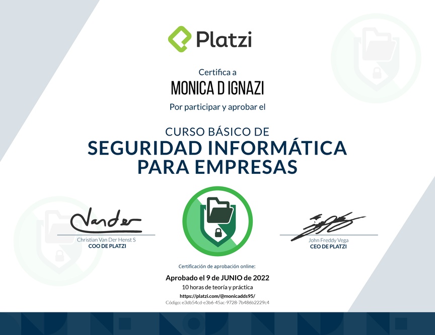 Diploma del Curso Básico de Seguridad Informática para Empresas