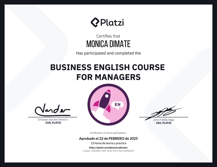 Diploma del Curso de Inglés de Negocios para Managers