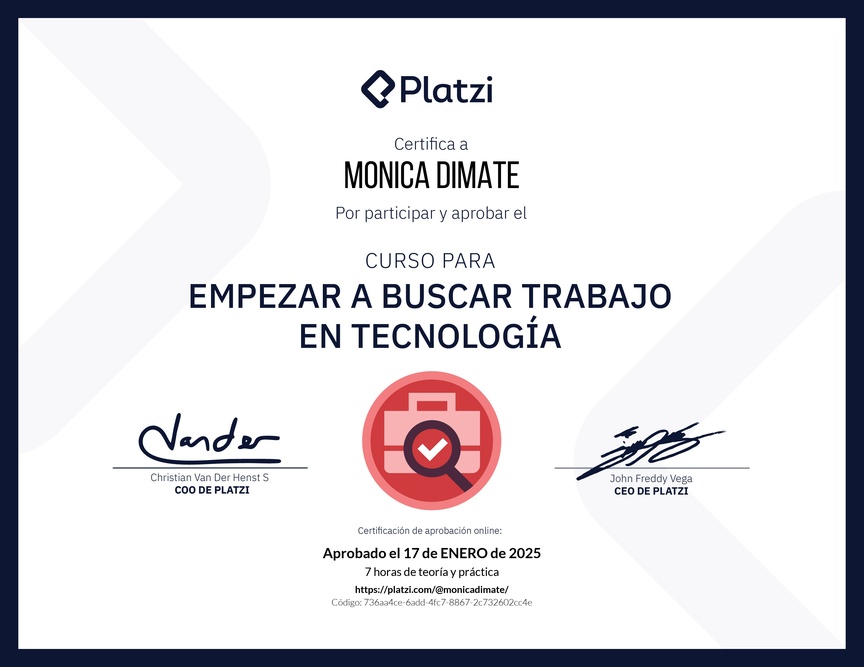 Diploma del Curso para Empezar a Buscar Trabajo en Tecnología