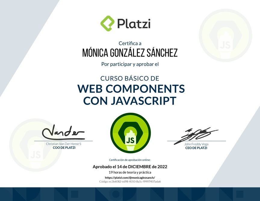 Diploma del Curso de JavaScript: Web Components