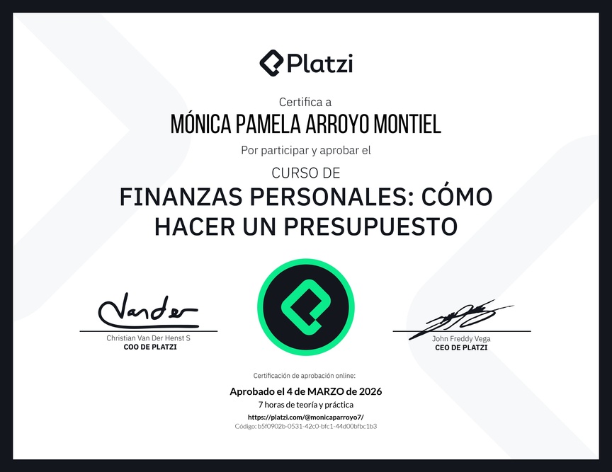 Diploma del Curso de Finanzas Personales: Cómo hacer un Presupuesto