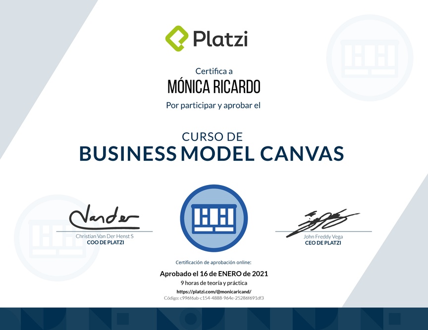 Diploma del Curso de Business Model Canvas