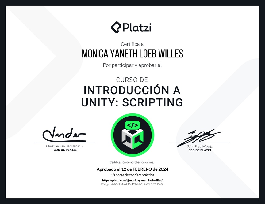 Diploma del Curso de Introducción a Unity: Scripting