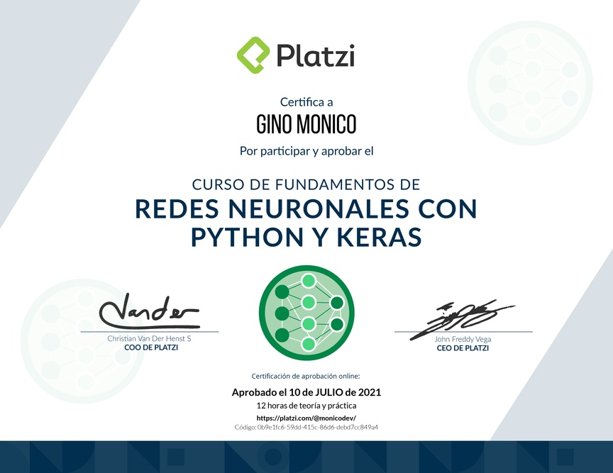 Diploma del Curso de Fundamentos de Redes Neuronales con Python y Keras