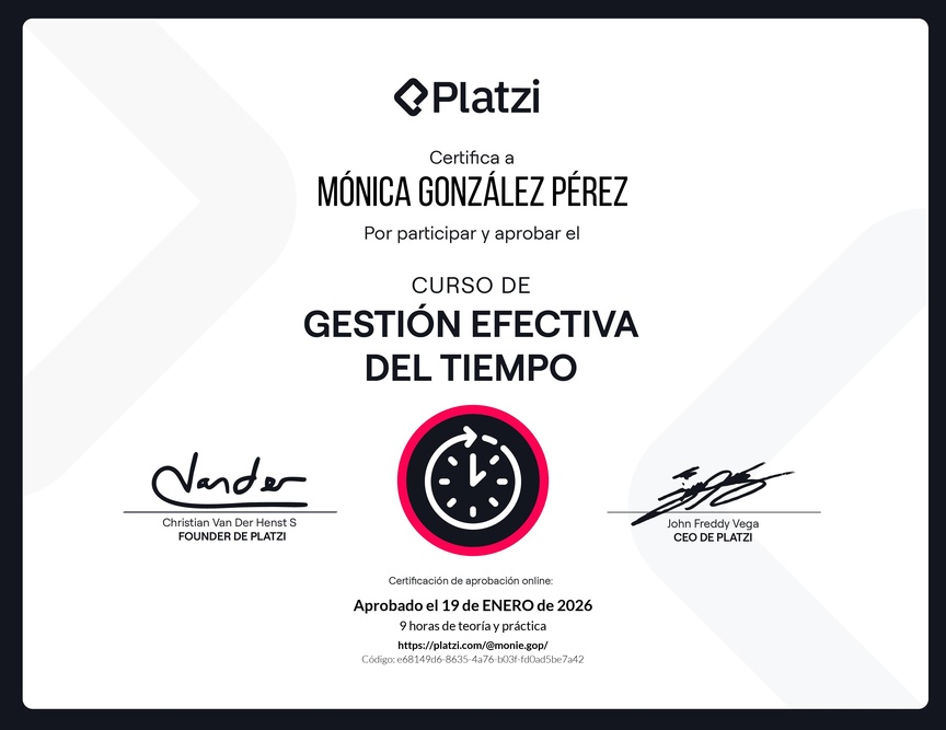 Diploma del Curso de Gestión Efectiva del Tiempo
