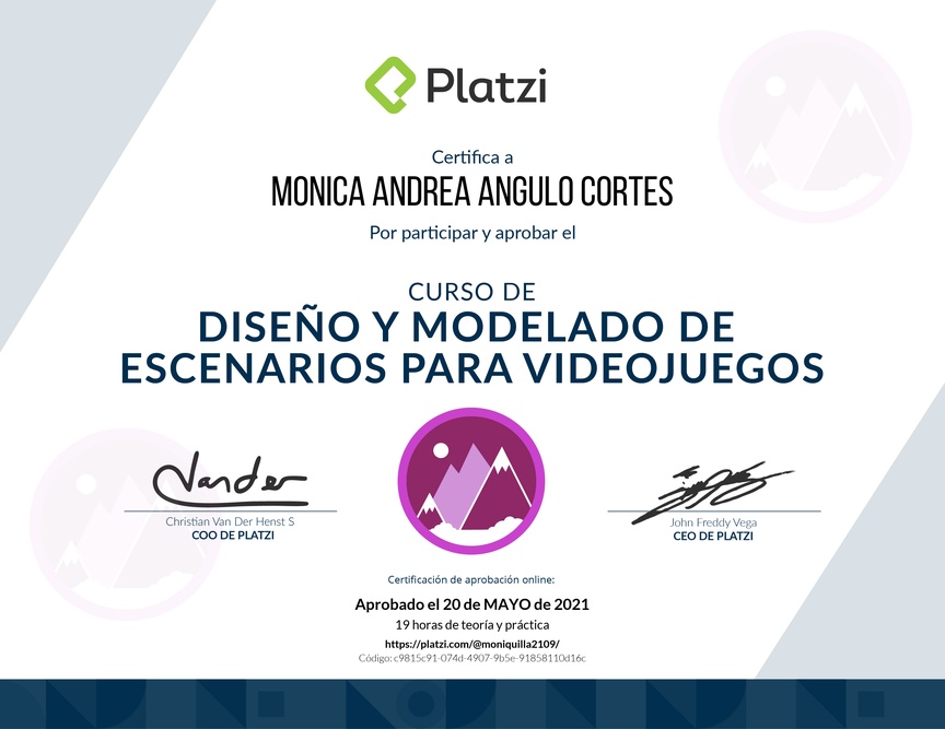 Diploma del Curso de Diseño y Modelado en Videojuegos