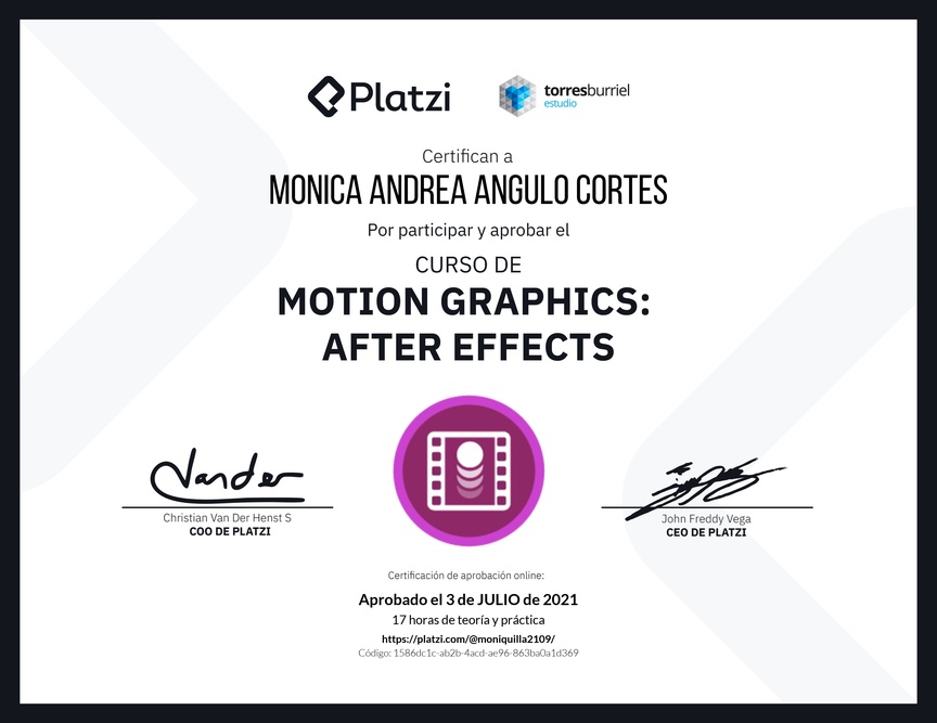 Diploma del Curso de Motion Graphics: After Effects