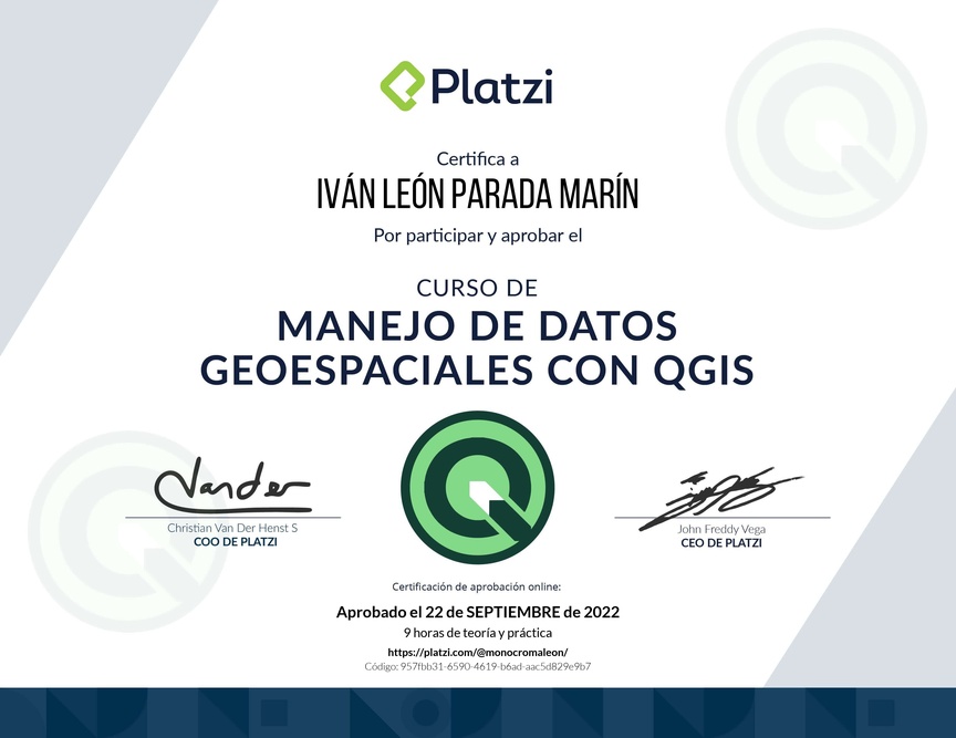 Diploma del Curso de Manejo de Datos Geoespaciales con QGIS