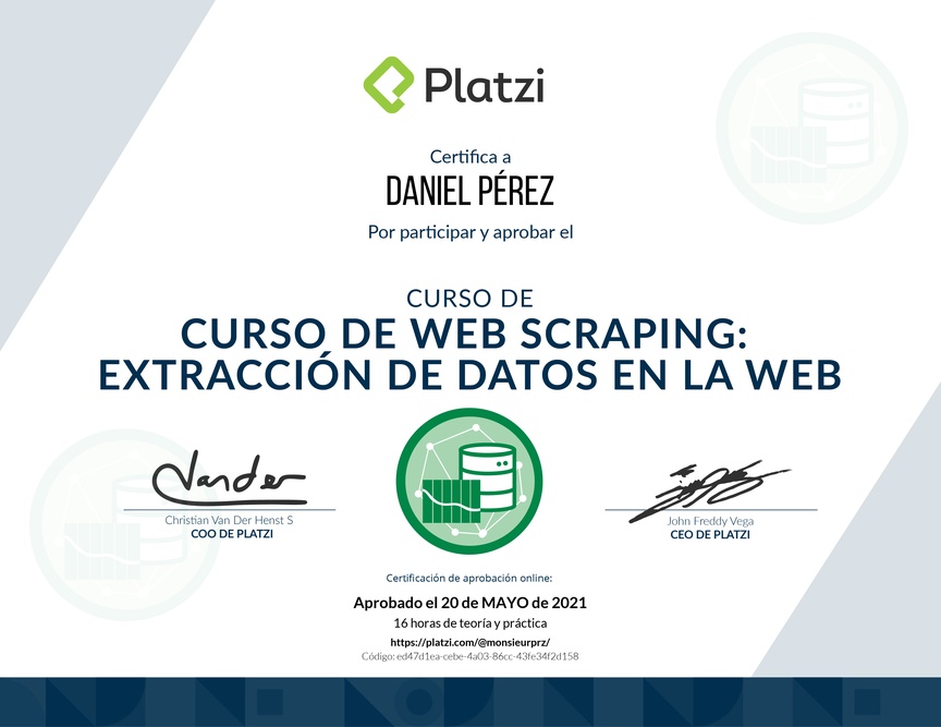 Diploma del Curso de Web Scraping: Extracción de Datos en la Web