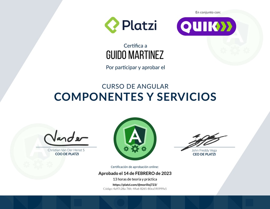 Diploma del Curso de Angular: Componentes y Servicios