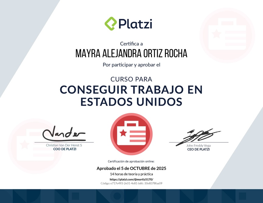 Diploma del Curso para Conseguir Trabajo en Estados Unidos