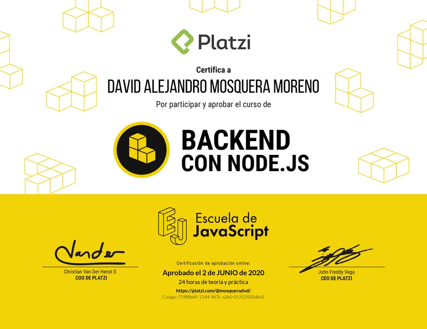Diploma del Curso de Backend con Node.js 2019