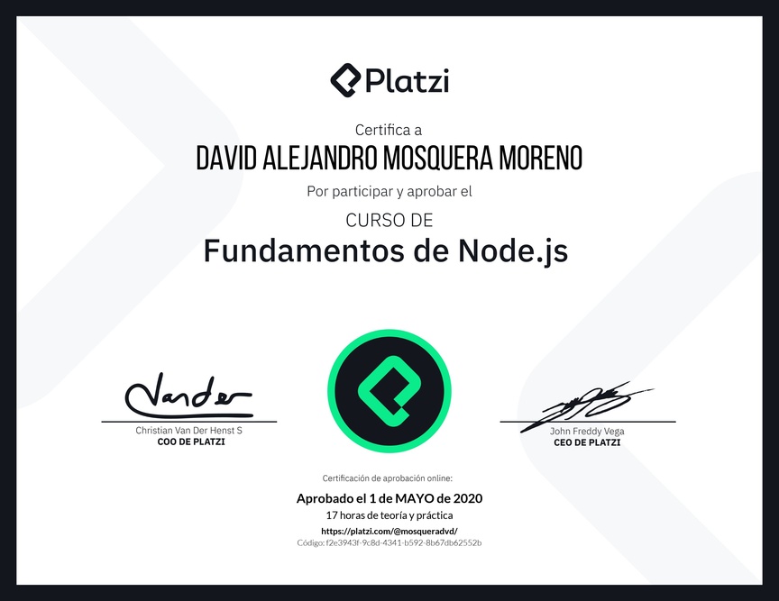 Diploma del Curso de Fundamentos de Node.js