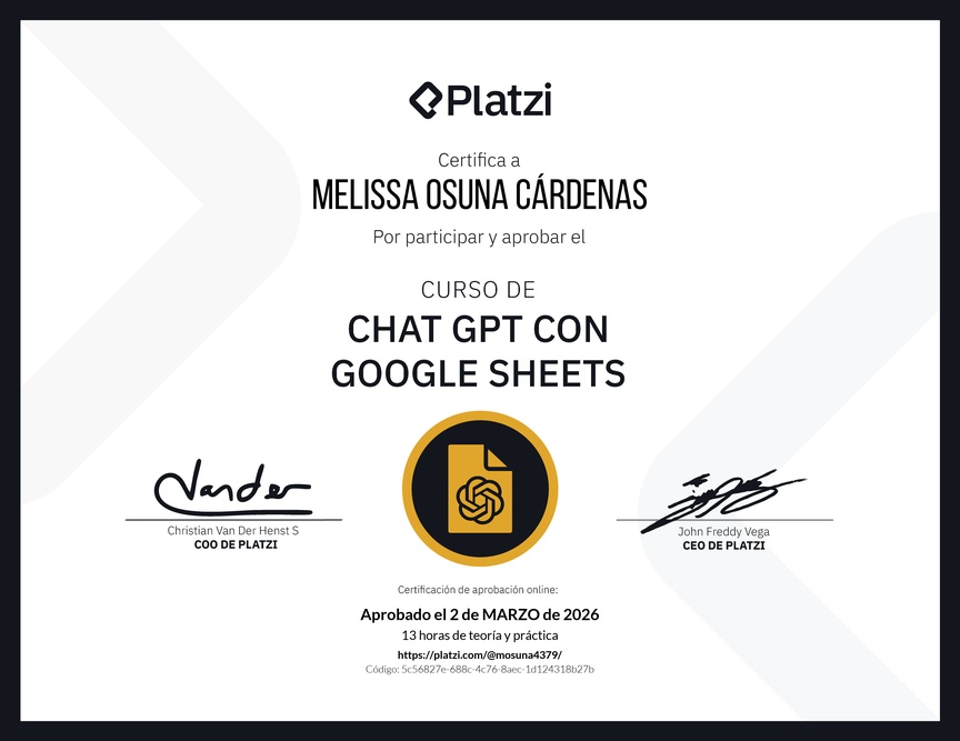 Diploma del Curso de ChatGPT con Google Sheets