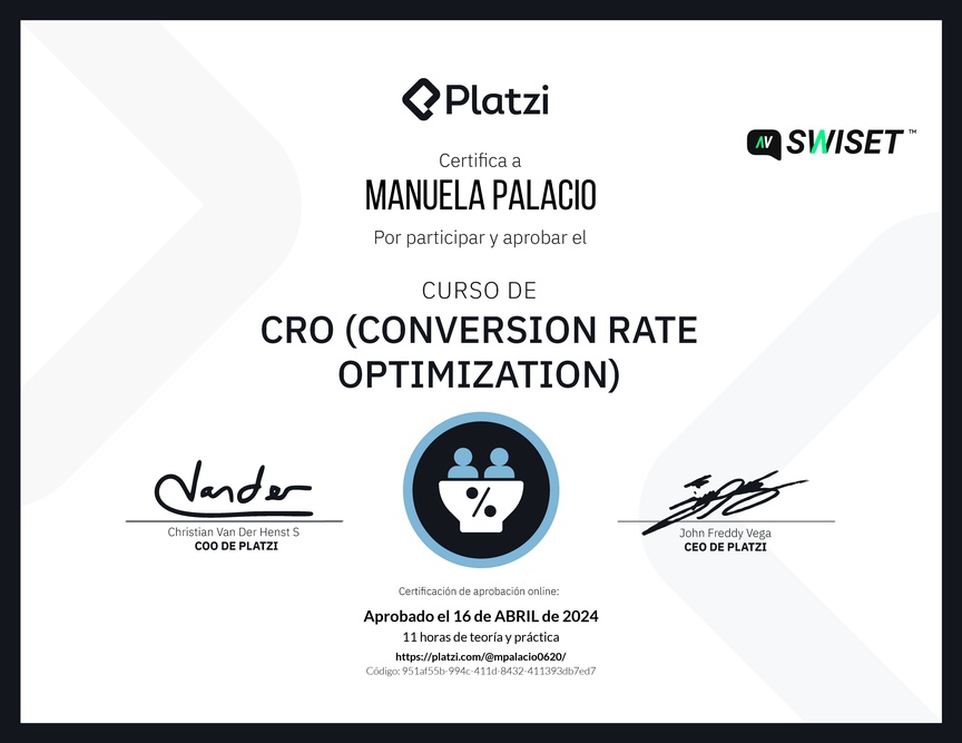 Diploma del Curso de CRO (Optimización de Conversiones)