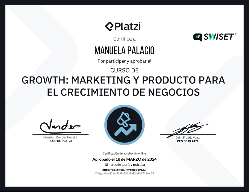 Diploma del Curso de Growth: Marketing y Producto para el Crecimiento de Negocios
