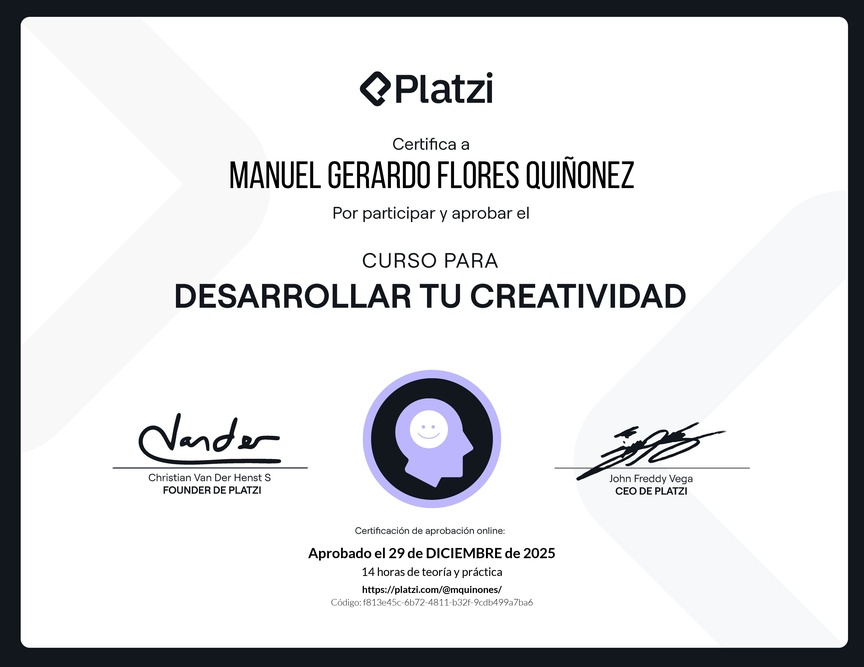 Diploma del Curso para Desarrollar tu Creatividad