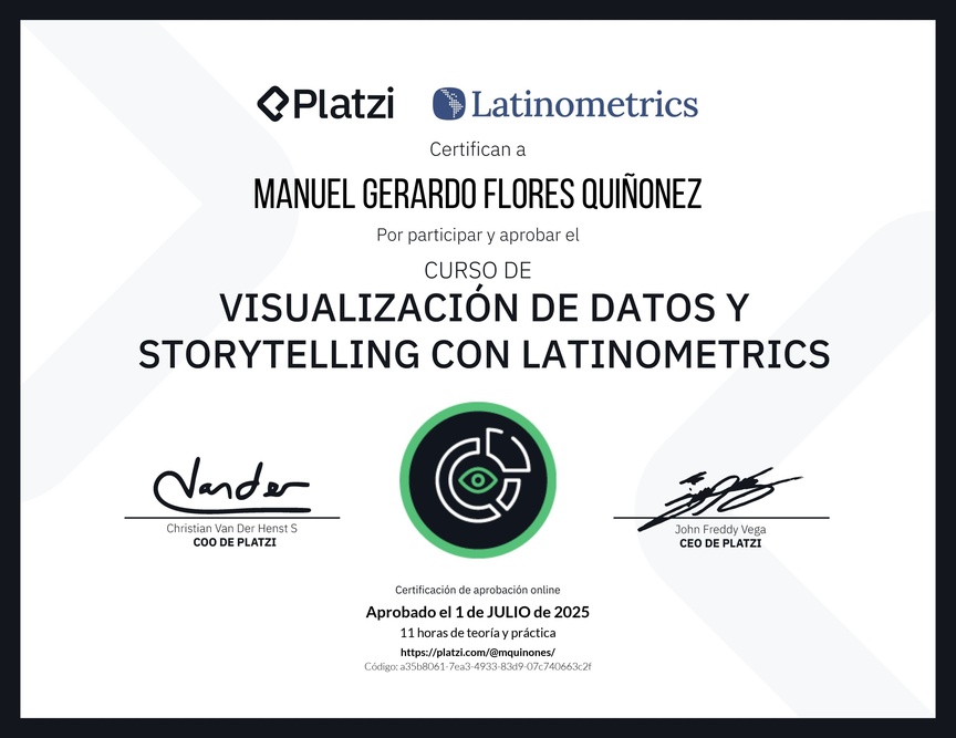 Diploma del Curso de Visualización de Datos y Storytelling con Latinometrics