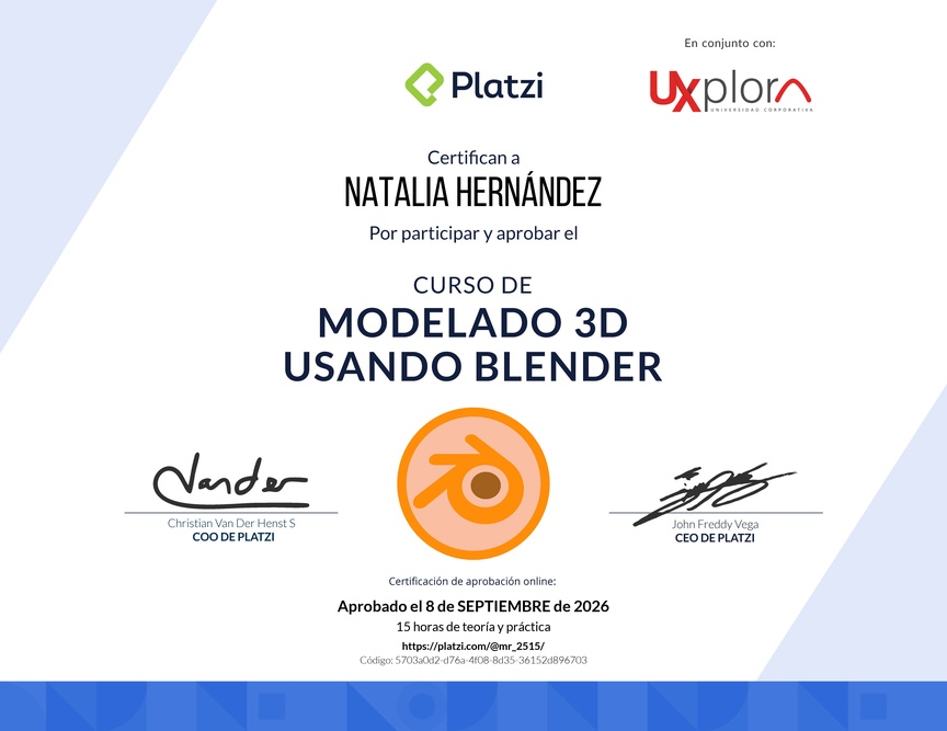 Diploma del Curso de Modelado 3D usando Blender