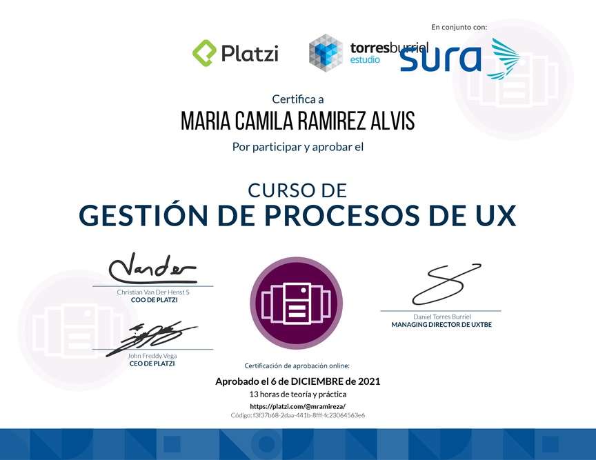 Diploma del Curso de Gestión de Procesos UX