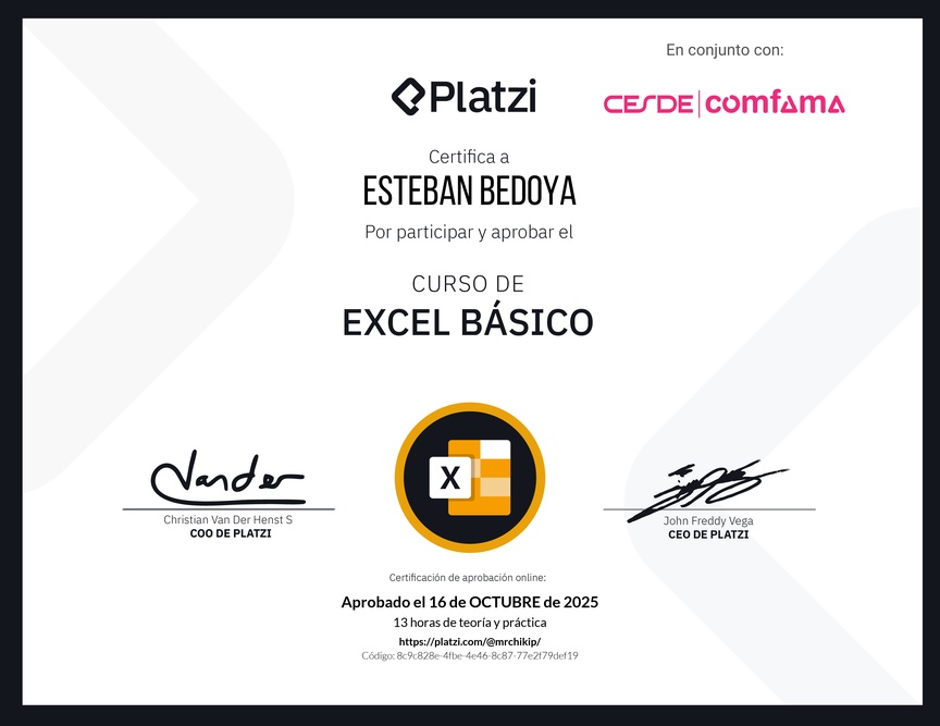 Diploma del Curso de Excel Básico