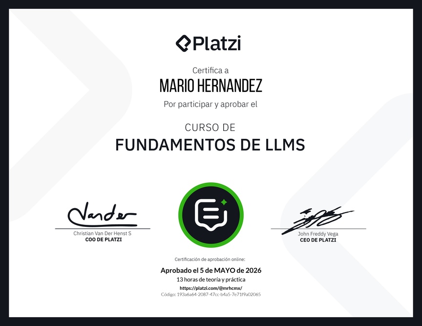 Diploma del Curso de Fundamentos de LLMs