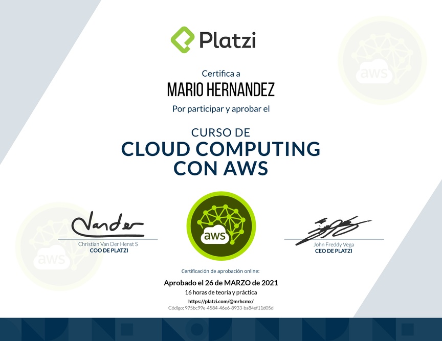 Diploma del Curso Práctico de Cloud Computing con AWS