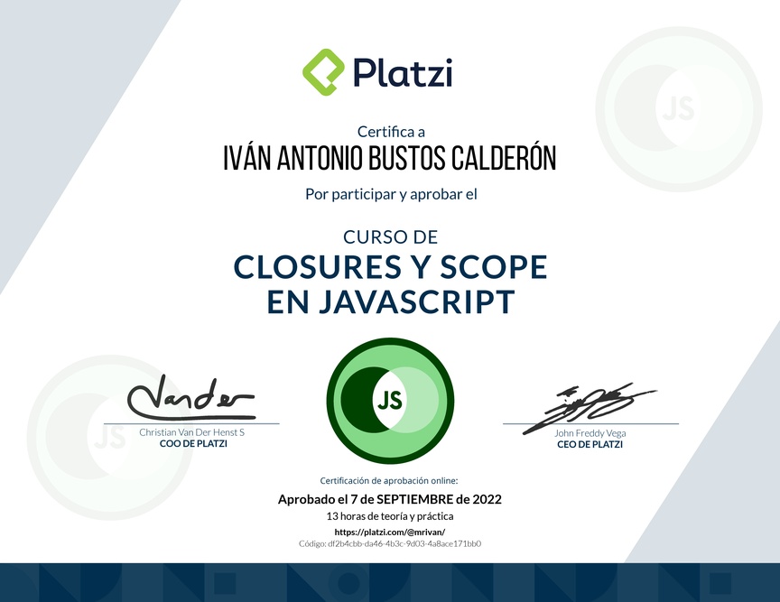 Diploma del Curso de Closures y Scope en JavaScript