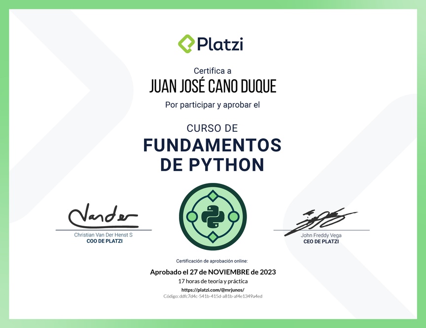 Diploma del Curso de Fundamentos de Python