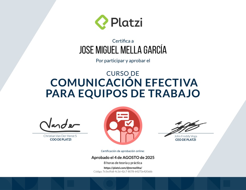 Diploma del Curso de Comunicación Efectiva para Equipos de Trabajo