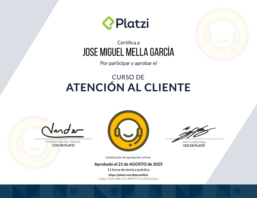 Diploma del Curso de Atención al Cliente